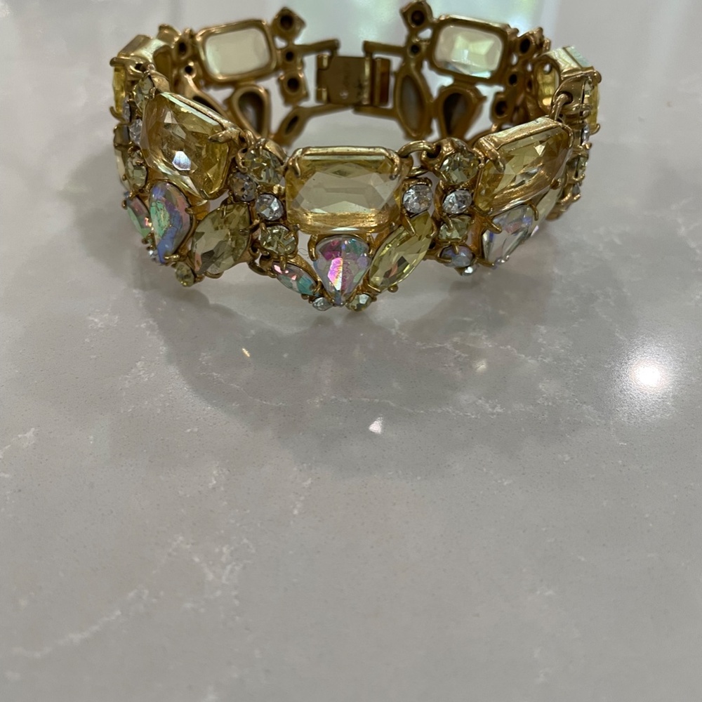 J Crew BRACELET: CHUNKY VINTAGE: Brilliant Yellow Glass Stone Bracelet - Picture 4 of 6